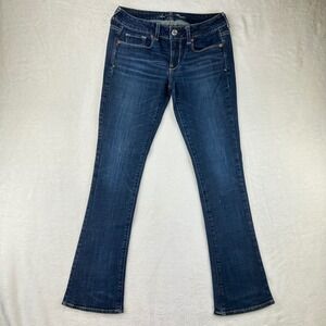 American‎ Eagle Jeans Womens Skinny Kick Slim 8 Dark Blue Sequin Low Rise Denim